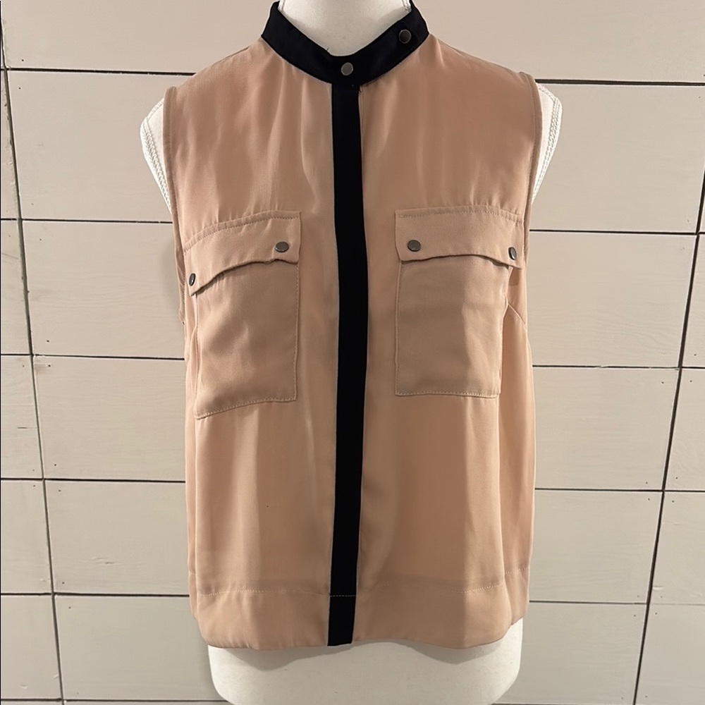 Forever 21 Tan Sleeveless Blouse with Black Trim